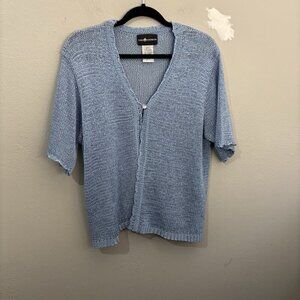 Vintage Sag Harbor Open Knit Granny Cardigan Size XL Baby Blue